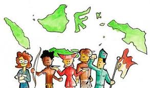 Ilustrasi anak-anak Indonesia mengenakan pakaian adat sebagai simbol bahasa dan budaya Indonesia