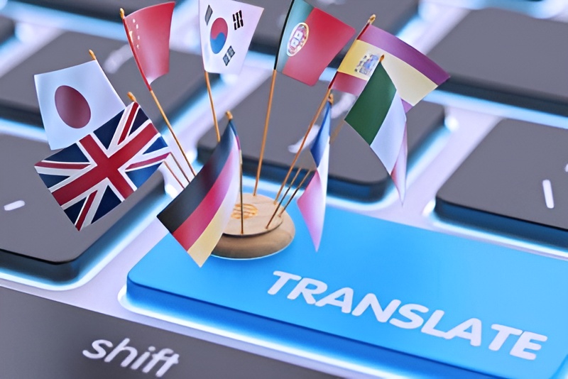 Ilustrasi teknologi bahasa berbasis AI yang membantu manusia berkomunikasi lintas budaya secara cepat dan alami.